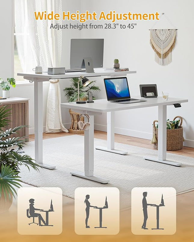 CubiCubi Electric Standing Desk, 63 x 24 Inches Height Adjustable Sit Stand Desk, Ergonomic Home Office Computer Workstation, White - LeafyLoom