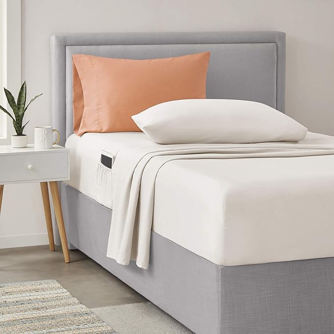 Comfort Spaces Bed in A Bag - Trendy Casual Design Cozy Comforter with Complete Sheet Set with Side Pocket, All Season Cover, Matching Shams, Twin XL(66 in x 90 in), Gloria, Damask Coral 6 Piece - LeafyLoom