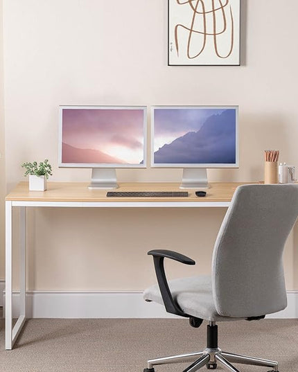 ZINUS Jennifer 63 Inch White Frame Desk / Computer Workstation / Office Desk / Easy Assembly, Natural - LeafyLoom