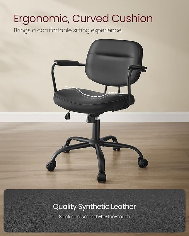 VASAGLE Office Chair, Desk Chair, Vanity Chair with Back, Individual Armrest Structure, Synthetic Leather, Adjustable Height, for Home Office, Ink Black UOBG033B02 - LeafyLoom