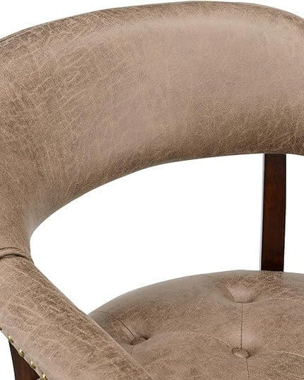 Large Dining Chairs with Casters and Arms, Rolling Dining Chairs with Wheels, Accent Wood Boss Caption's Chairs, 26" D x 25.2" W x 31.5" H, Espresso Legs & Yellowish Brown Fabric SY-318-LT - LeafyLoom
