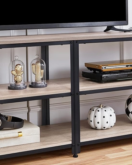 Yaheetech TV Stand for 70 Inch TVs, Industrial Media Entertainment Center with 3-Tier Storage Shelves, 63" TV Console with Metal Frame for Living Room, Gray - LeafyLoom