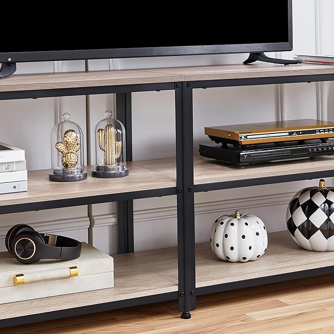 Yaheetech TV Stand for 70 Inch TVs, Industrial Media Entertainment Center with 3-Tier Storage Shelves, 63" TV Console with Metal Frame for Living Room, Gray - LeafyLoom