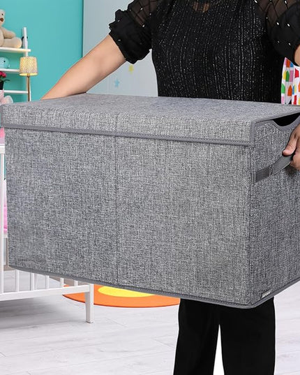 VICTOR'S Kids Toy Box Chest - Extra Large Lightweight Collapsible Toy Storage Organizer Boxes Bins Baskets for Kids, Boys, Girls, Nursery Room, Playroom, Closet (Linen Gray) - LeafyLoom