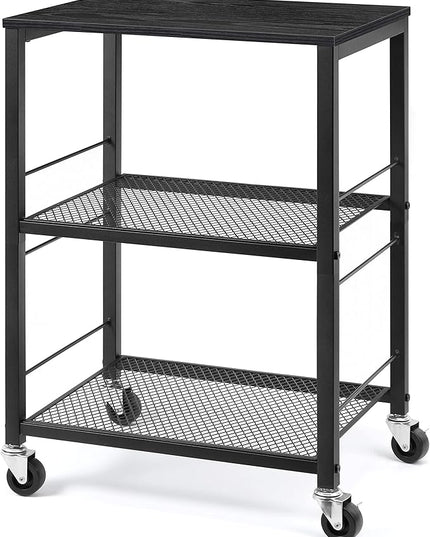 LIANTRAL 3 Tier Rolling Cart, Black Kitchen Carts on Wheels with Storage, Multifunctional Utility Cart for Kitchen Bathroom Living Room Bar Office - LeafyLoom