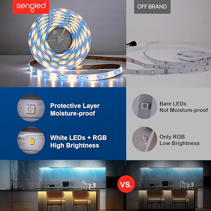 Sengled Smart Zigbee Multicolor Light Strip, 2M (6.56ft) Base Kit, Hub Required, Also Works with Alexa & Google Assistant, RGBW, Extendable, High Brightness, 1400Lumens (E1G-G8E) Sengled