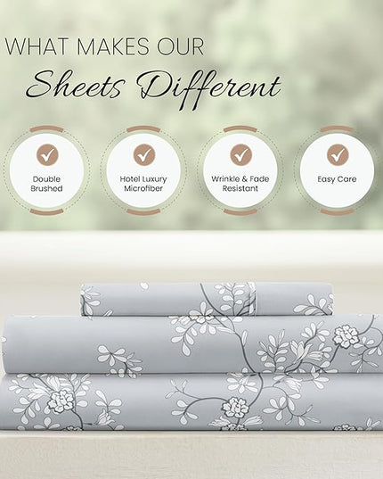 Linen Market 3 Piece Twin Bedding Sheet Set (Light Gray Vine) - Sleep Better Than Ever with These Ultra-Soft & Cooling Bed Sheets for Your Twin Size Bed - Deep Pocket Fits 16" Mattress - LeafyLoom