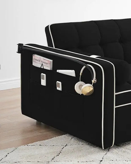 Multi-Functional Convertible Sleeper Sofa Pull Out Bed with Phone Stand and Side Pockets, 3 in 1 Futon Loveseat Couch Pullout Sofabed w/Reclining Backrest and Pillows for Living Room Office RV - LeafyLoom