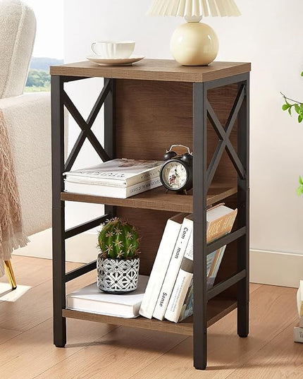 Bookcase, Industrial Small Bookshelf,3-Tier Bookcase Storage Organizer, Small Book Shelf for Small Spaces, Living Room, Bedroom and Home Office, Brown - LeafyLoom