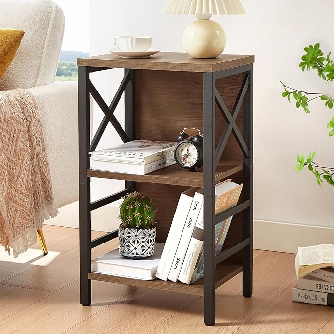 Bookcase, Industrial Small Bookshelf,3-Tier Bookcase Storage Organizer, Small Book Shelf for Small Spaces, Living Room, Bedroom and Home Office, Brown - LeafyLoom