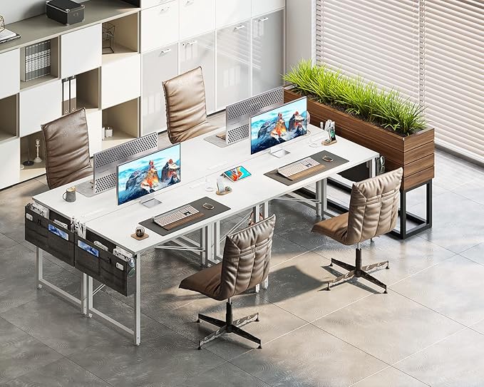 AODK 40 inch Small Computer Desk with Power Outlet for Small Spaces Home Office Student Laptop PC Writing Desks with Storage Bag Headphone Hook, White - LeafyLoom