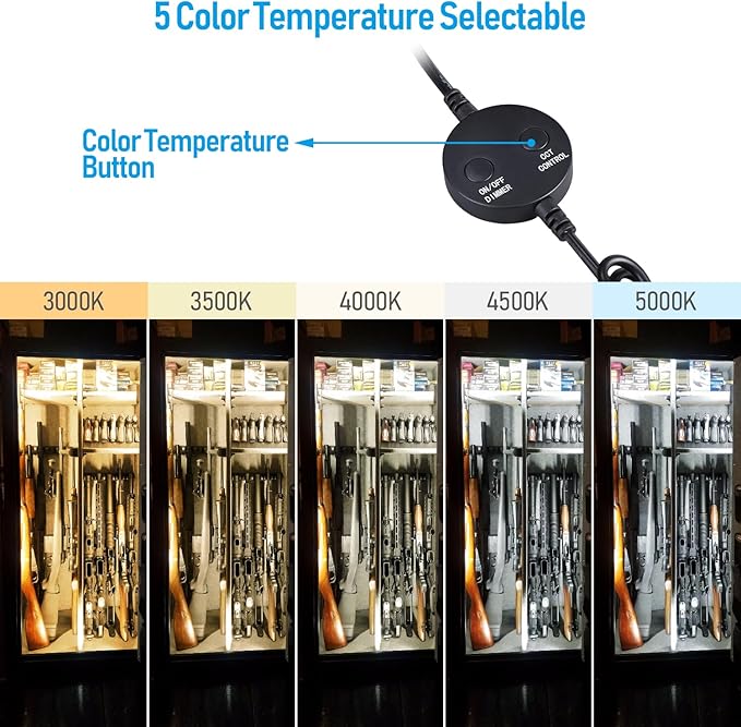 TORCHSTAR LED Safe Lighting Kit 5CCT, Dimmable (6) 12 Inch Linkable Light Bars, 3000K/3500K/4000K/4500K/5000K Selectable, 900LM Safe Light Kit for Under Cabinet Gun Safe Closet, UL Power Adapter TORCHSTAR