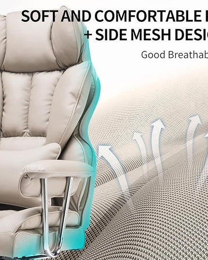 Desk Office Chair 400LBS, Big and Tall Office Chair, PU Leather Computer Chair, Executive Office Chair with Leg Rest and Lumbar Support, Grey Office Chair 1 - LeafyLoom