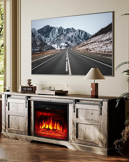 oneinmil Fireplace TV Stand with 18” Electric Fireplace, 58” TV Console Stand for TVs Up to 65", Entertainment Center, Fireplace for The Living Room TV Stand, Grey - LeafyLoom