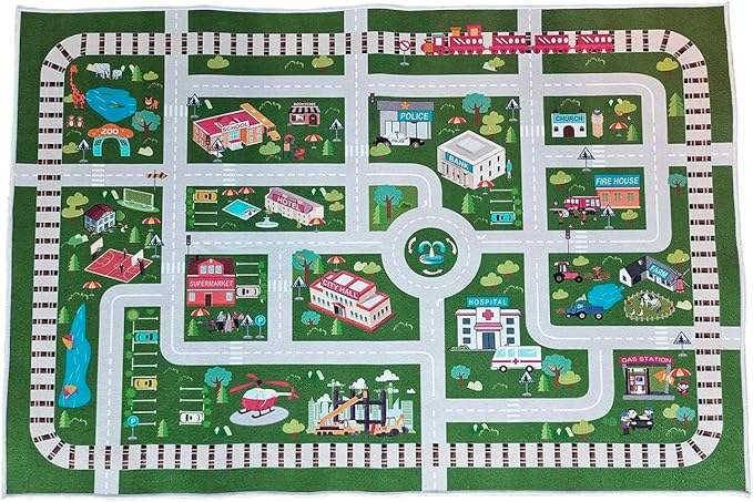 Kids Rug,Playroom Car Rug Play Mat,City Life Road Rug for Cars,Fun City Map for Track Toys,Carpet for Bedroom Boys (4'x2'7") - LeafyLoom