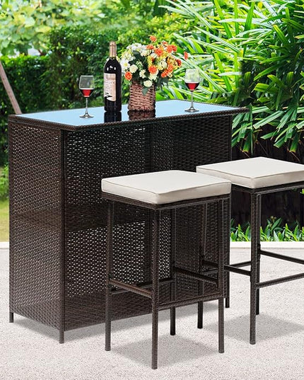 Wicker Patio Furniture 3 Piece Patio Set Chairs Wicker Outdoor Rattan Conversation Sets Bistro Set Coffee Table for Yard or Backyard - LeafyLoom