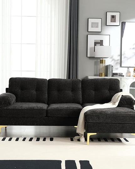 L Shaped Convertible Sleeper Sectional Sofa with Reversible Chaise, 3 Seater Corner Couch Bed with Detachable Pillow Armrest and Golden Metal Legs for Living Room Apartment Small Space - LeafyLoom