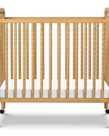 DaVinci Jenny Lind 3-in-1 Convertible Mini Crib in Honey, Removable Wheels, Greenguard Gold Certified - LeafyLoom