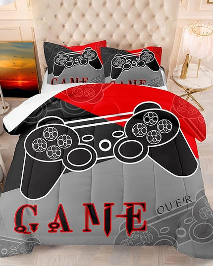 Gaming Bedding Sets for Boys Bedroom Soft Video Gamer Comforter Set Queen Size Black Red Game Controller Beddings for Kids Teens 1 Comforter and 2 Pillowcases - LeafyLoom