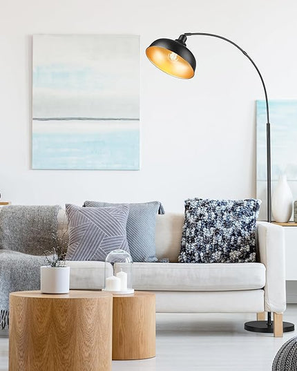Arc Floor Lamps for Living Room, Modern Farmhouse Floor Lamp with Remote Control, Floor Lamp with 360° Adjustable Hanging Dome Shade, Dimmable Tall Lamp with 9W LED Bulb (Black, 1 PACK) - LeafyLoom