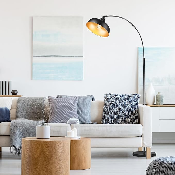 Arc Floor Lamps for Living Room, Modern Farmhouse Floor Lamp with Remote Control, Floor Lamp with 360° Adjustable Hanging Dome Shade, Dimmable Tall Lamp with 9W LED Bulb (Black, 1 PACK) - LeafyLoom