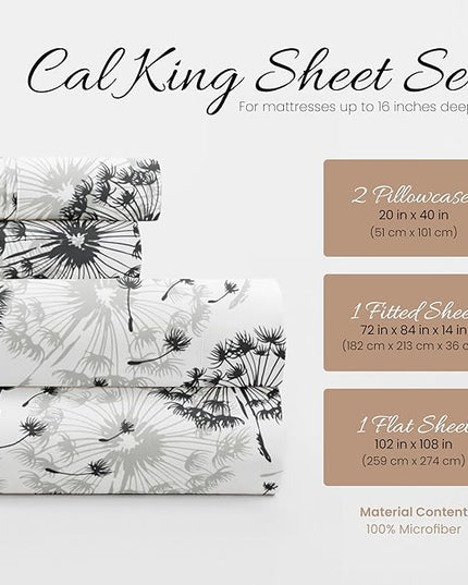 Linen Market 4 Piece California King Bedding Sheet Set (Gray Floral) - Sleep Better Than Ever with These Ultra-Soft & Cooling Bed Sheets for Your Cal King Size Bed - Deep Pocket Fits 16" Mattress - LeafyLoom