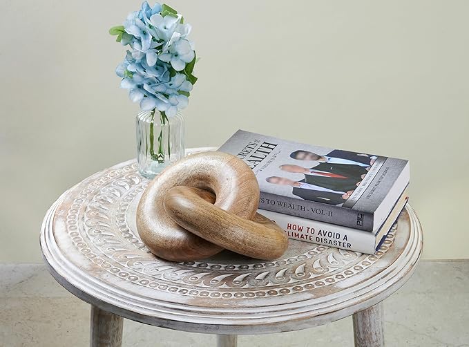 Wood Knot Decorative Chain, Rustic Wood Link Decorative Object Large Wooden Chain for Home Living Room Coffee Table Farmhouse Natural Wood 7.5 X 6 X 3.5 Inches - LeafyLoom