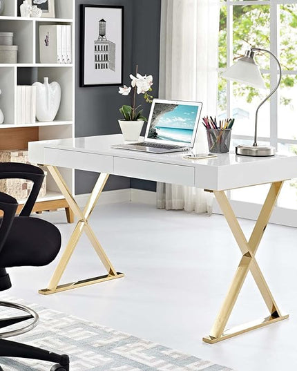 Modway Sector Office Desk, White Gold - LeafyLoom