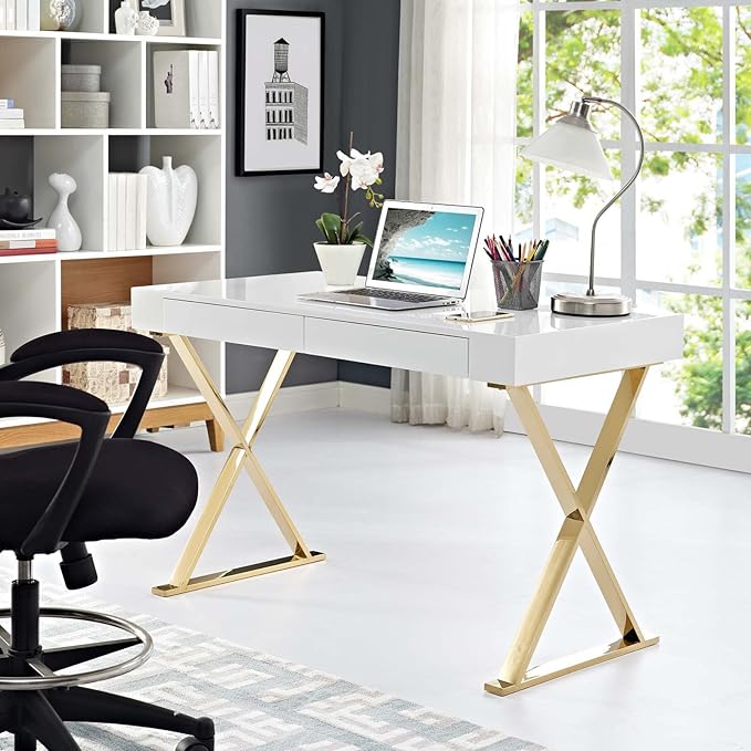 Modway Sector Office Desk, White Gold - LeafyLoom