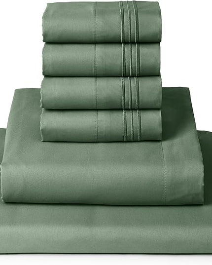 Mellanni Full Sheets Set - 6 PC Iconic Collection Bedding Sheets & Pillowcases - Hotel Luxury, Ultra Soft, Cooling Bed Sheets - Deep Pocket up to 16 inch - 6 PC (Full, Sage w/Extra Pillow Cases) - LeafyLoom