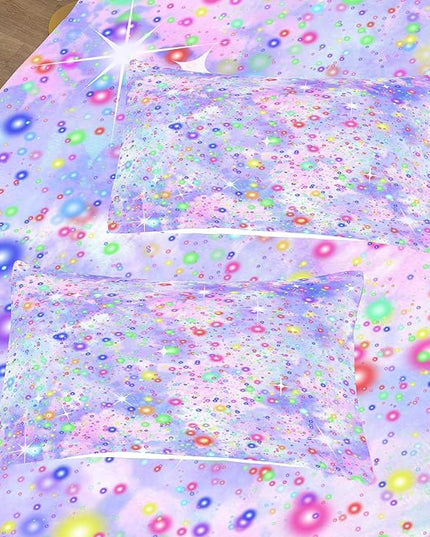 Girls Queen Comforter Set, Purple Blue Tie Dye Comforter, Colorful Glitter Comforter Set, Girls Bedding Sets for Kids Teens (3 Pieces, 1 Comforter + 2 Pillowcases) - LeafyLoom