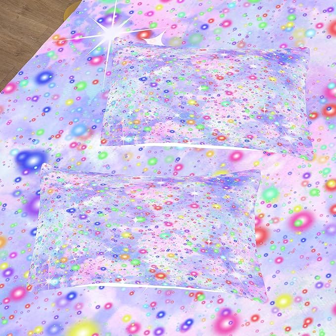 Girls Queen Comforter Set, Purple Blue Tie Dye Comforter, Colorful Glitter Comforter Set, Girls Bedding Sets for Kids Teens (3 Pieces, 1 Comforter + 2 Pillowcases) - LeafyLoom