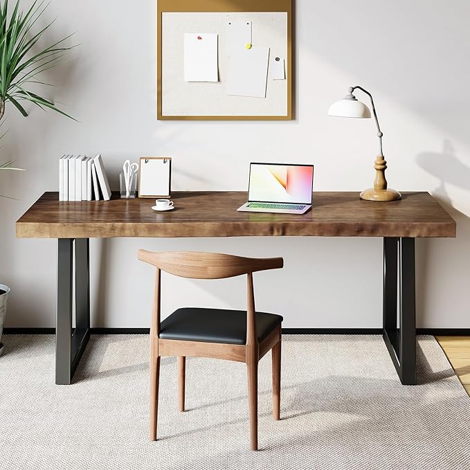 Desk / 55 inches,Solid Wood Desk Classical Style Home Office Desks/New Chinese Style Computer Table/Wooden Desk/Brown Desk - LeafyLoom