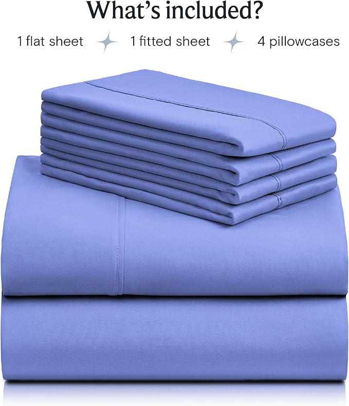 LuxClub 6 PC Queen Sheet Set, Breathable Luxury Bed Sheets, Deep Pockets 18" Eco Friendly Wrinkle Free Cooling Sheets Machine Washable Hotel Bedding Silky Soft - Violet Blue Queen - LeafyLoom
