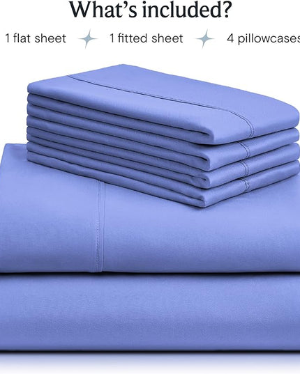 LuxClub 6 PC King Sheet Set, Breathable Luxury Bed Sheets, Deep Pockets 18" Wrinkle Free Cooling Bed Sheets Machine Washable Hotel Bedding Silky Soft - Violet Blue King - LeafyLoom