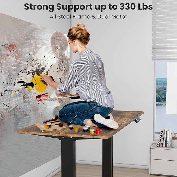 Dual Motor Standing Desk Frame- Heavy Duty Electric Desk Legs, Adjustable Desk Base, Sit Stand Up Desk Frame with Memory Controller for 43''-70'' Desktop, Home & Office DIY Workstation - LeafyLoom