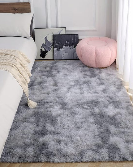 AROGAN Soft Rainbow Area Rugs for Girls Room 4x6 Feet, Fluffy Girls Bedroom Rugs, Princess Rug, Cute Colorful Carpet for Kids Teens Nursery Toddler, Grey - LeafyLoom