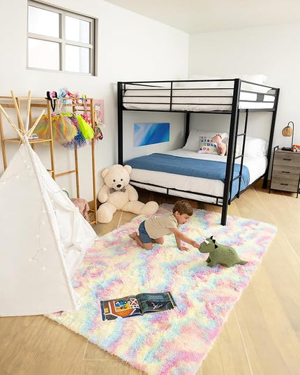 Ophanie Machine Washable 5 x 8 Rugs for Living Room,Rainbow,Large Fluffy Fuzzy Plush Shag Comfy Soft, Non-Slip Indoor Floor Carpet, Kids Boys Girls Dorm,Bedroom,Playroom, Nursery Home Decor Aesthetic - LeafyLoom