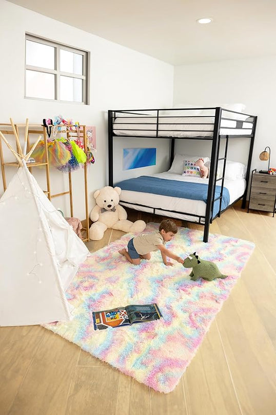 Ophanie Machine Washable 5 x 8 Rugs for Living Room,Rainbow,Large Fluffy Fuzzy Plush Shag Comfy Soft, Non-Slip Indoor Floor Carpet, Kids Boys Girls Dorm,Bedroom,Playroom, Nursery Home Decor Aesthetic - LeafyLoom