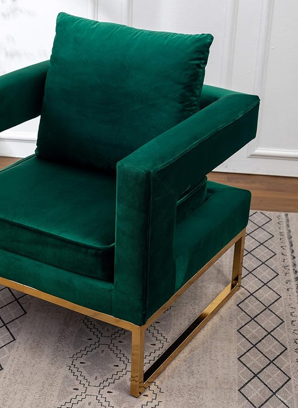 Roundhill Furniture Lenola Upholstered Accent Arm Chair, Green 27.5D x 29.75W x 34.5H in - LeafyLoom