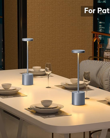 Cordless Table Lamp, LED Metal USB Rechargeable 6000mAh 3 Levels Dimmable Brightness Night Light Desk Lamp Nightstand Reading Lamps for Bedside Study Restaurant Dining Patio 13.5in Grey 2pack - LeafyLoom