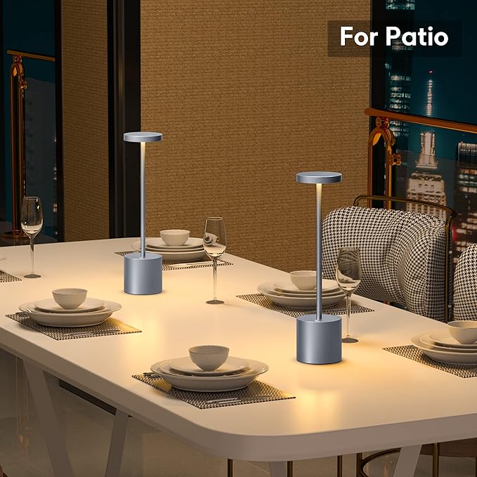 Cordless Table Lamp, LED Metal USB Rechargeable 6000mAh 3 Levels Dimmable Brightness Night Light Desk Lamp Nightstand Reading Lamps for Bedside Study Restaurant Dining Patio 13.5in Grey 2pack - LeafyLoom
