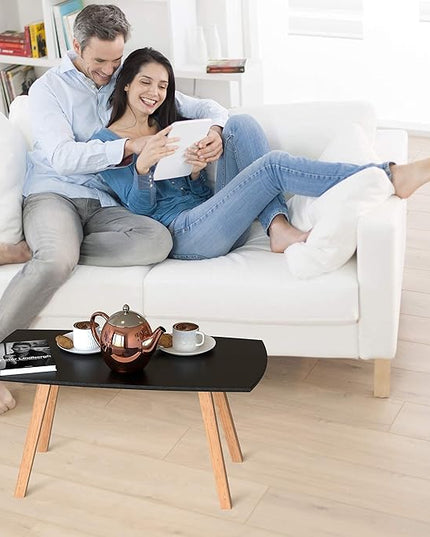 bonVIVO Small Coffee Table - Franz Designer Low Coffee Table with Wooden Frame for Small Spaces and Storage, Small Desk, Living Room Furniture for Men and Women - Black - LeafyLoom