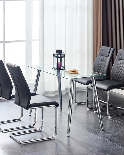NicBex Dining Chairs Set of 6 Modern Faux Leather High Back Dining Room Kitchen Chairs with Silver Metal Legs,Side Chairs for Dining Room, Kitchen,Living Room, and Restaurants,Black - LeafyLoom
