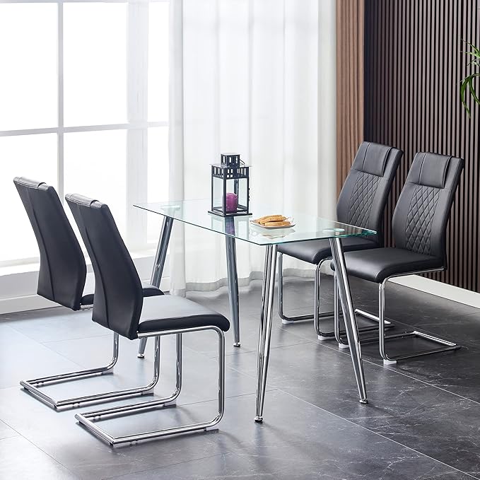 NicBex Dining Chairs Set of 6 Modern Faux Leather High Back Dining Room Kitchen Chairs with Silver Metal Legs,Side Chairs for Dining Room, Kitchen,Living Room, and Restaurants,Black - LeafyLoom