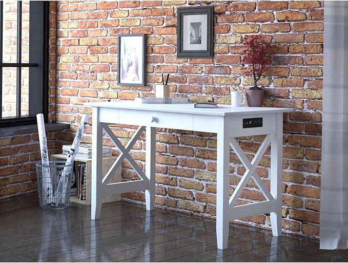 AFI Lexi Desk with Drawer and Charging Station in White - LeafyLoom