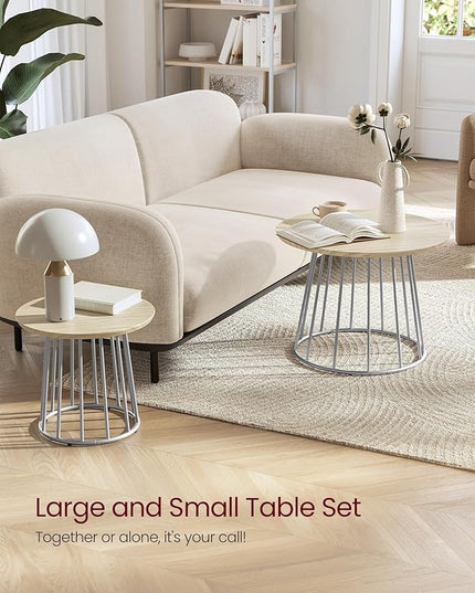 VASAGLE Round Coffee Tables, Set of 2, Modern Circle Side Tables with Steel Frame, for Living Room, Bedroom, Natural Beige ULCT045K67 - LeafyLoom