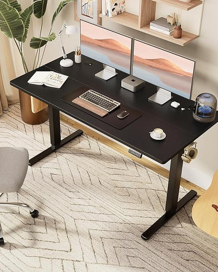 SMUG Standing Desk, Adjustable Height Electric Sit Stand Up Down Computer Table, 63x24 Inch Ergonomic Rising Desks for Work Office Home, Modern Lift Motorized Gaming Desktop Workstation, Black - LeafyLoom