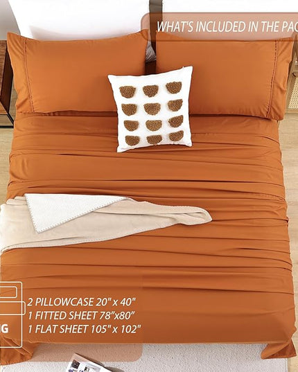 Whitney Home Textile King Sheet Set - 4 Piece Luxury Cooling Bed Sheets for King Size Bed, Silky Soft Sheets 16" Deep Pocket, Hotel Bedding Sheets and Pillowcases, Wrinkle Free Oeko-Tex Sheets - LeafyLoom