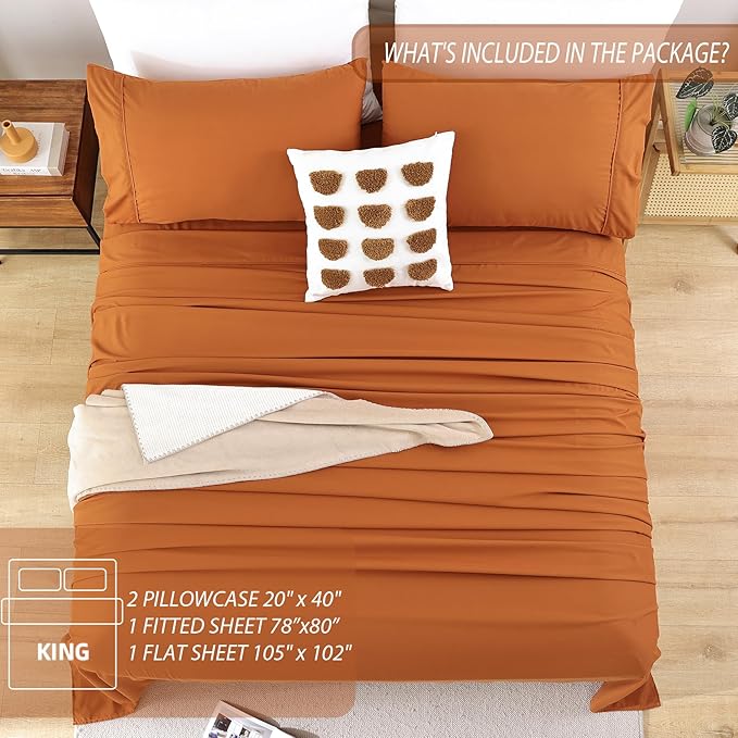 Whitney Home Textile King Sheet Set - 4 Piece Luxury Cooling Bed Sheets for King Size Bed, Silky Soft Sheets 16" Deep Pocket, Hotel Bedding Sheets and Pillowcases, Wrinkle Free Oeko-Tex Sheets - LeafyLoom